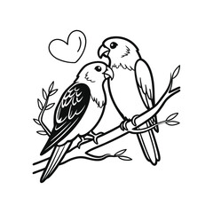  birds on branch - love and romance concept.