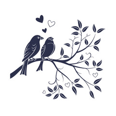  birds on branch - love and romance concept.