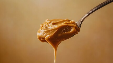 Fototapeta premium Creamy peanut butter dripping from a spoon