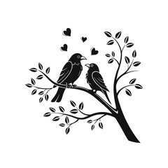  birds on branch - love and romance concept.