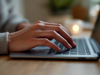 Close-up of Hands Typing on a Laptop Keyboard