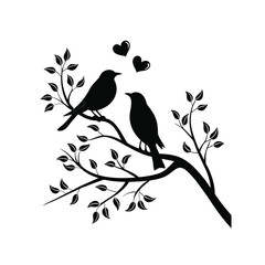 birds on branch - love and romance concept.