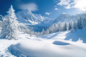 Breathtaking winter landscape featuring majestic snow-capped peaks for adventure lovers and travel enthusiasts looking for pristine outdoor photography