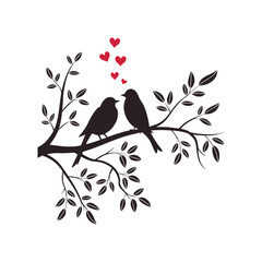 birds on branch - love and romance concept.