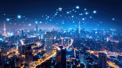 Fototapeta premium Abstract image of smart clean-tech city infrastructure integrating AI-driven solutions.