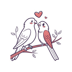  birds on branch - love and romance concept.
