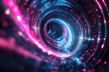 Obraz premium Vibrant neon tunnel with glowing lines in pink and blue, offering a surreal labyrinth perfect for modern abstract backgrounds and engaging digital design explorations
