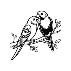  birds on branch - love and romance concept.