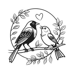 Fototapeta premium birds on branch - love and romance concept.
