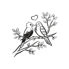  birds on branch - love and romance concept.