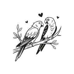  birds on branch - love and romance concept.