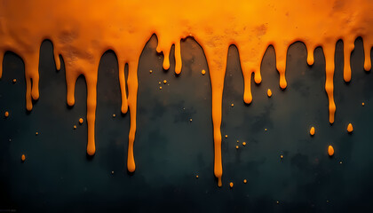 Melted wax texture, vibrant orange, dripping patterns, artistic background, copy space
