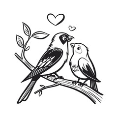  birds on branch - love and romance concept.