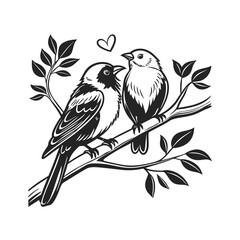  birds on branch - love and romance concept.