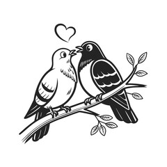 birds on branch - love and romance concept.