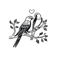  birds on branch - love and romance concept.