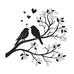  birds on branch - love and romance concept.