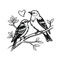  birds on branch - love and romance concept.