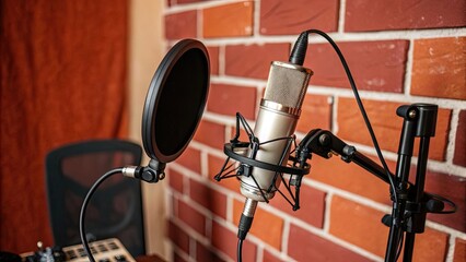 Professional microphone setup in a recording studio