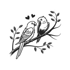  birds on branch - love and romance concept.