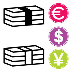 Various types of famous money icon vector design templates