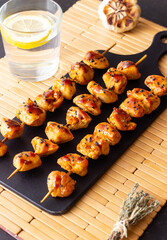 Chicken skewers in teriyaki sauce. Asian food.