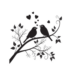  birds on branch - love and romance concept.