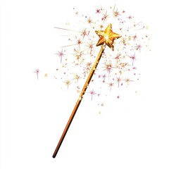 Obraz premium Sparkling star magic wand emoji, white background, learning joy.