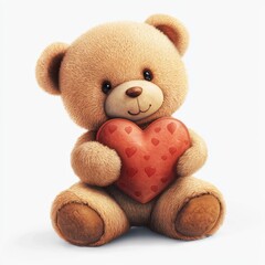 Cute teddy bear with heart-shaped gift sitting on a soft background for love and affection concepts