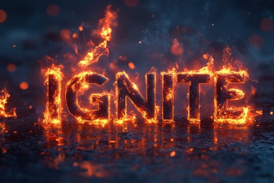 Fiery Text with Ignite Word Emphasizing Passion and Energy in Dark Background