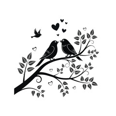  birds on branch - love and romance concept.