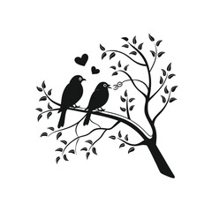  birds on branch - love and romance concept.