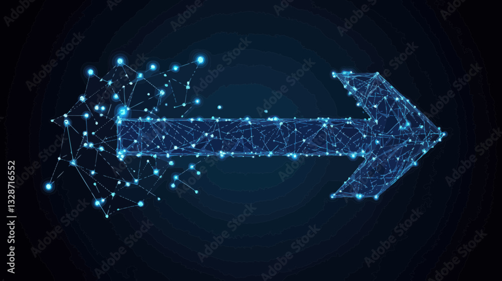 Poster abstract polygonal space low poly arrow with connecting dots and lines - wireframe business directio