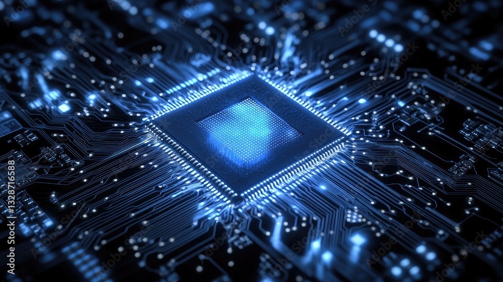 Poster a close-up of a microchip designed for energy-efficient computing.