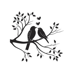  birds on branch - love and romance concept.