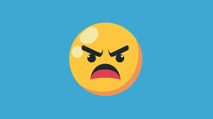 Angry Expression Emoji Vector Icon for Messaging and Social Media, Angry Face Emoticon Illustrating Rudeness, Frustration, and Negative Emotions on Blue Background