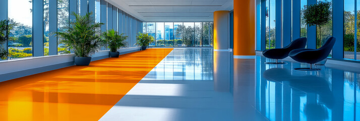 Fototapeta premium Concept: Modern interior architecture with color block floor