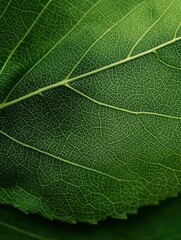 Obraz premium Close-up of a green leaf. the leaf appears to be fresh and healthy, with a smooth texture and deep veins running through it.