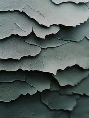Obraz premium Close-up of a textured surface with multiple layers of peeling paint. the paint is a dark grey color and has a rough, uneven texture.