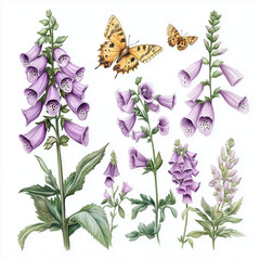 Naklejka premium Butterfly and flower collection with colorful designs and patterns