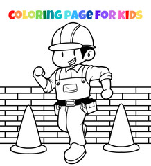 Happy worker character coloring page illustration