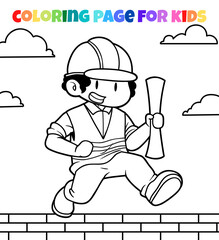 Worker holding paper character coloring page illustration