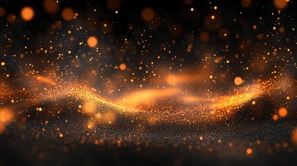 Obraz premium Abstract gold and orange particles wave on dark background.