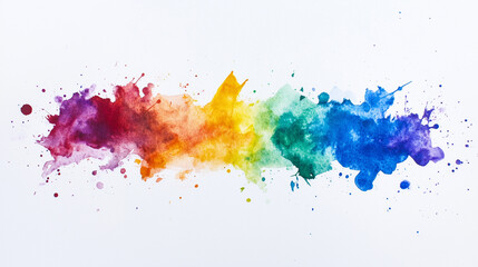 Fototapeta premium Vibrant Rainbow Watercolor Splash on White Background