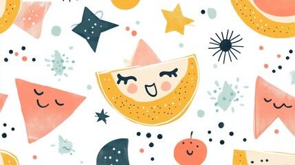 Cute fruit slice pattern with stars and shapes