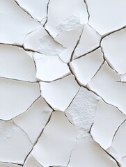 Close-up of a cracked and uneven surface. the cracks are of varying sizes and shapes, with some being larger and some being smaller. the surface appears to be white in color and has a rough texture.