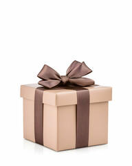 Obraz premium Beige gift box with brown ribbon bow
