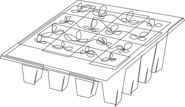 black and white seedlings in a tray clip art preview