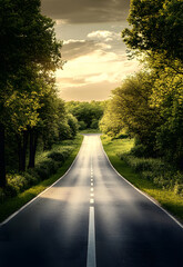 Fototapeta premium asphalt road stretching into the distance. perspective, a long deserted road, autobahn highway
