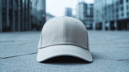 Urban Chic: A plain hat, perfectly centered against an urban backdrop, embodying modern simplicity and understated style. 